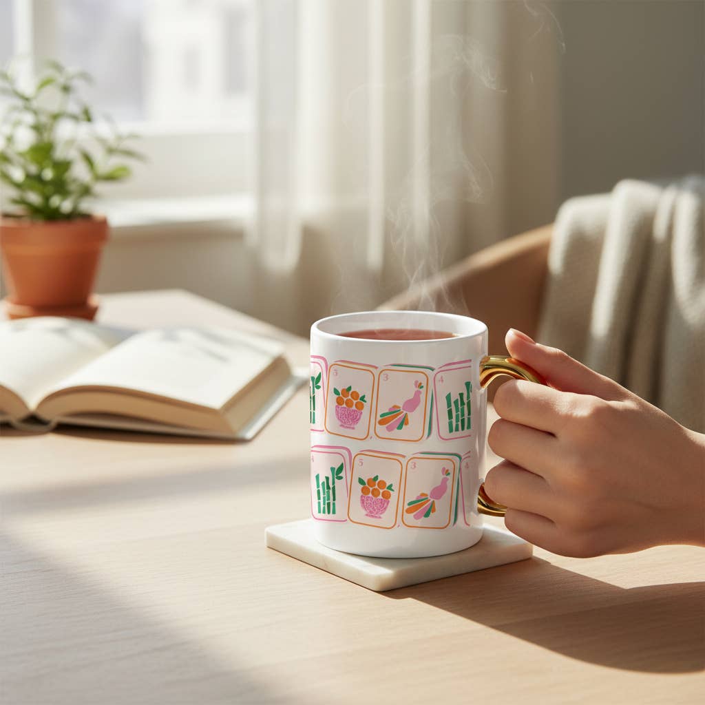 11 oz Cozy Cute Ceramic Mug – Mahjong Tiles