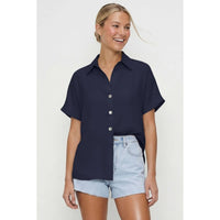 Minimalist Drop Shoulder Button Up Blouse