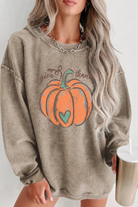 Janelle - Khaki Give Thanks Pumpkin Sweatshirt