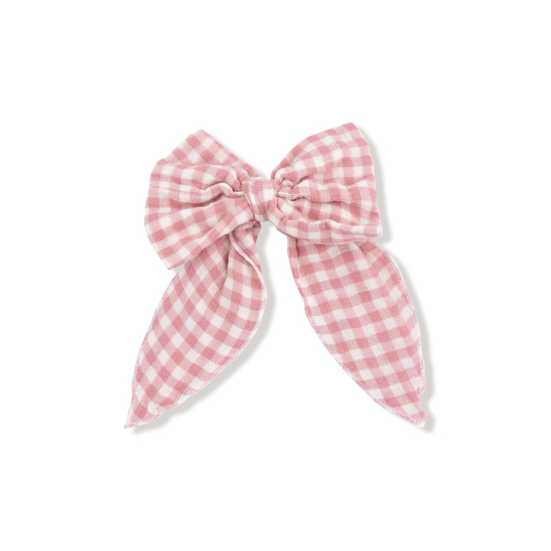 Rose Pink Plaid - Bow with Tails Clip In
