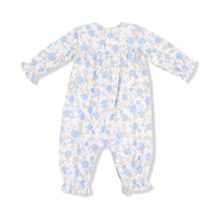 Baby Blue Floral - Smocked Long Sleeve Romper