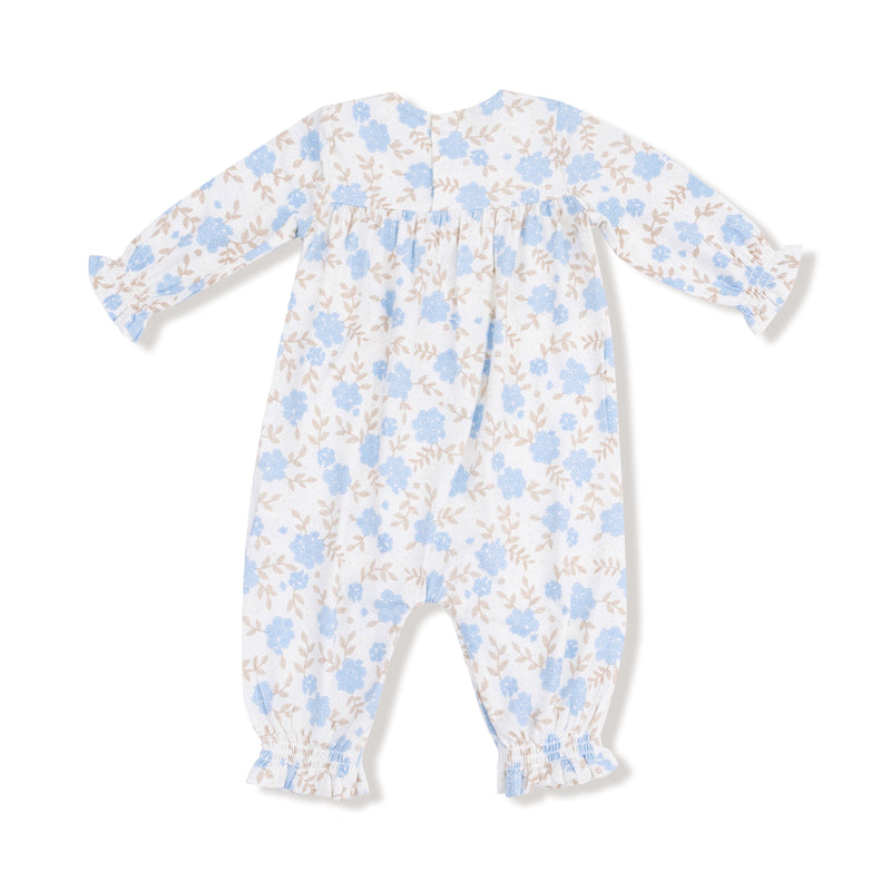Baby Blue Floral - Smocked Long Sleeve Romper
