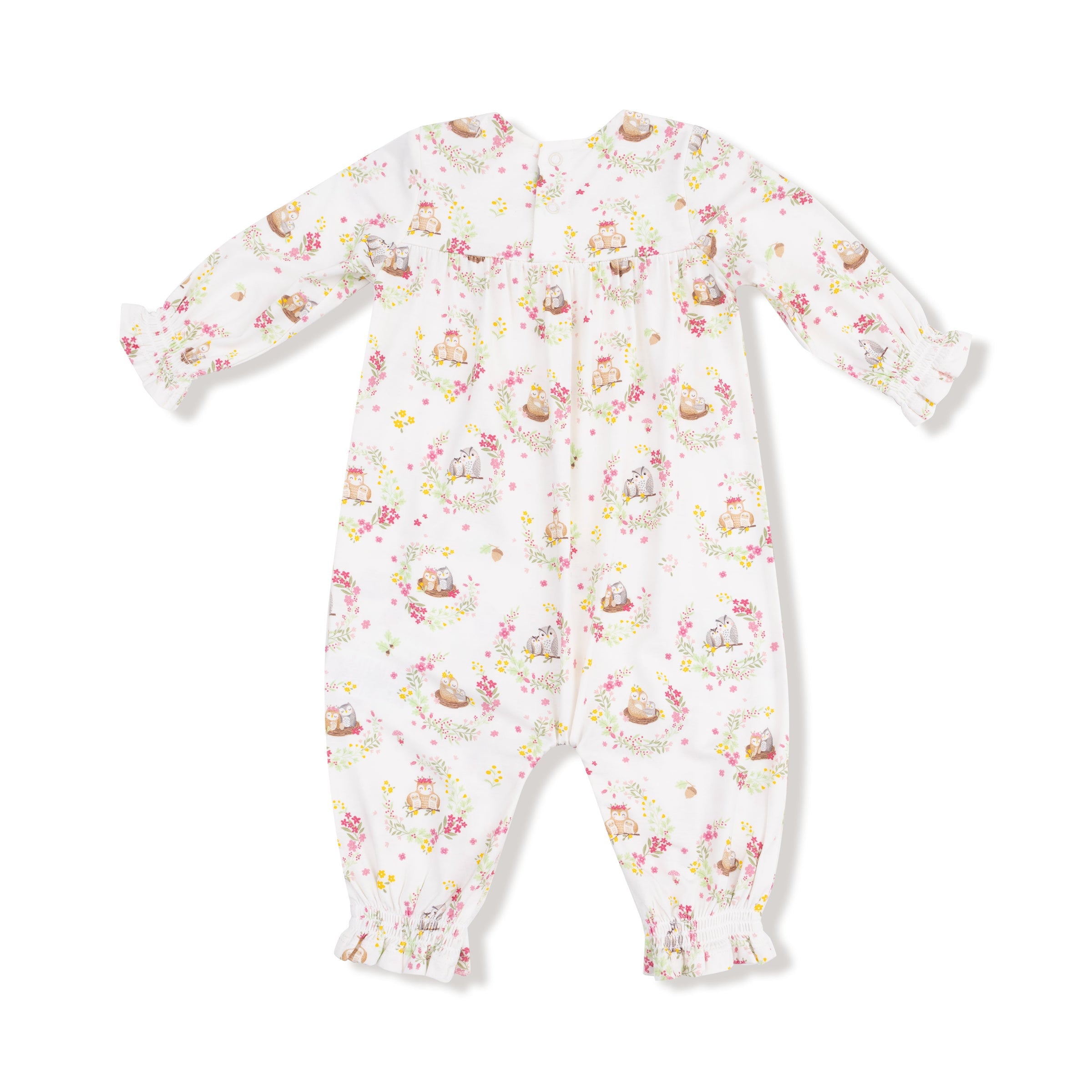 Floral Owl Families - Smocked Long Sleeve Romper
