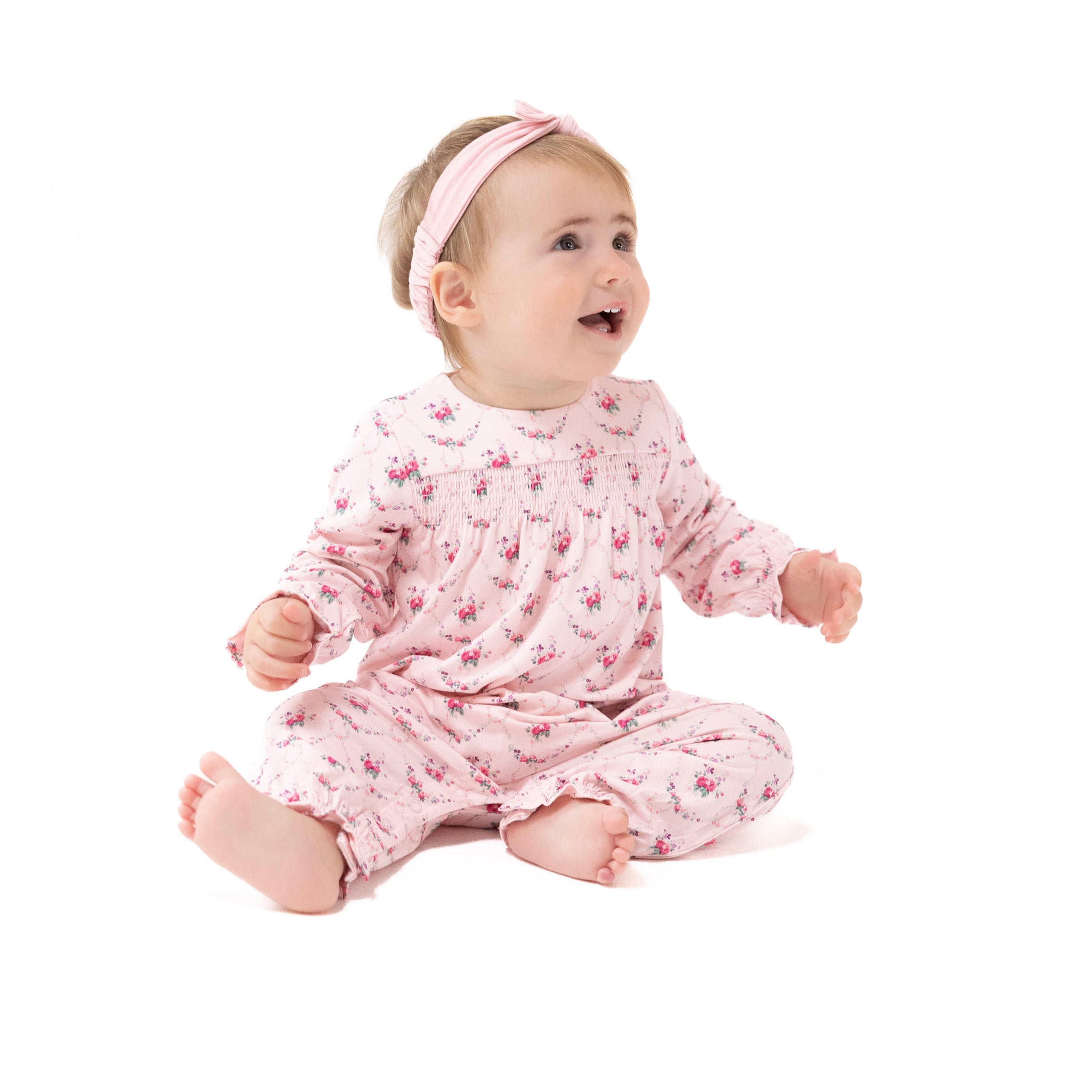 Rose Garden Trellis - Smocked Long Sleeve Romper