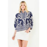 Nicolette - Long Sleeve Lace Trim Print Top