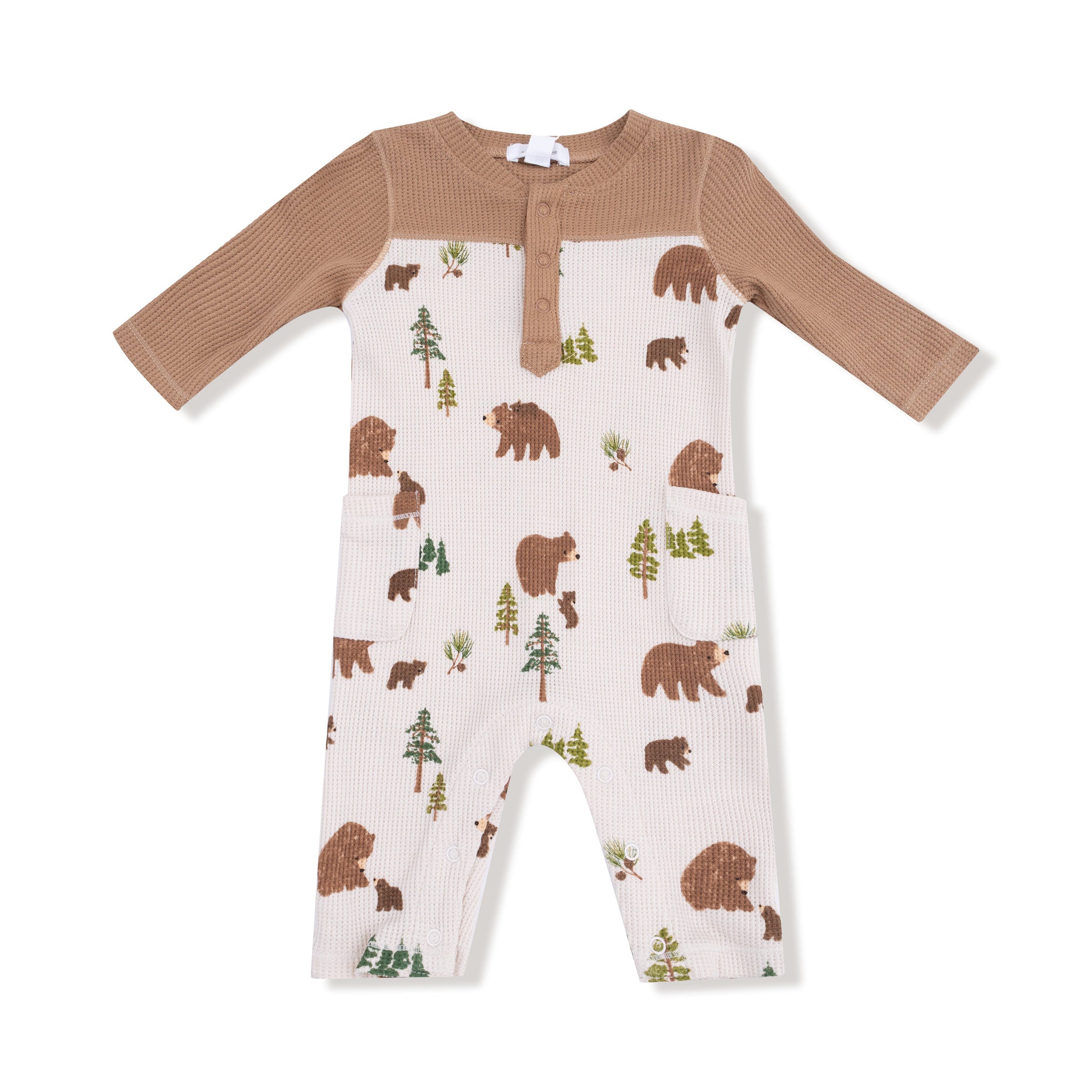 Sweet Brown Bears - Romper with Contrast Sleeves