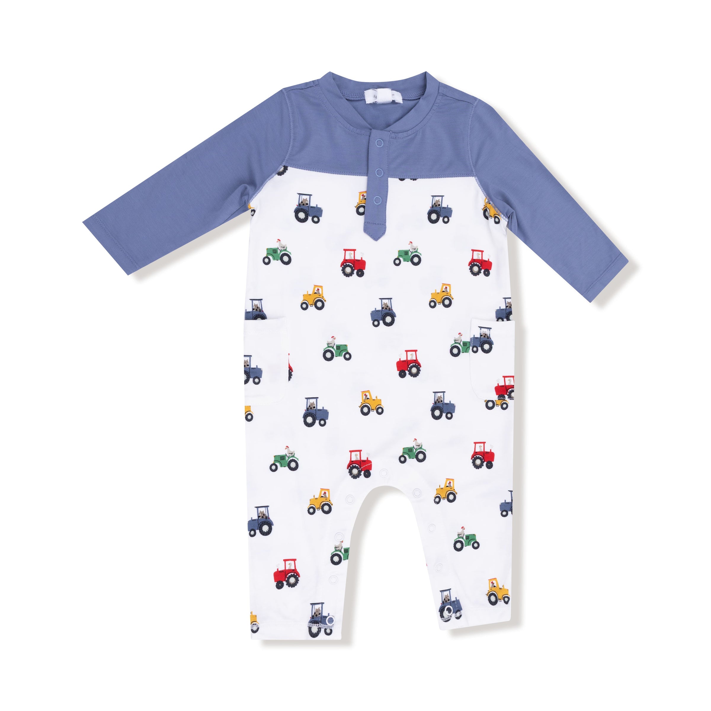 Mini Tractors - Romper with Contrast Sleeves