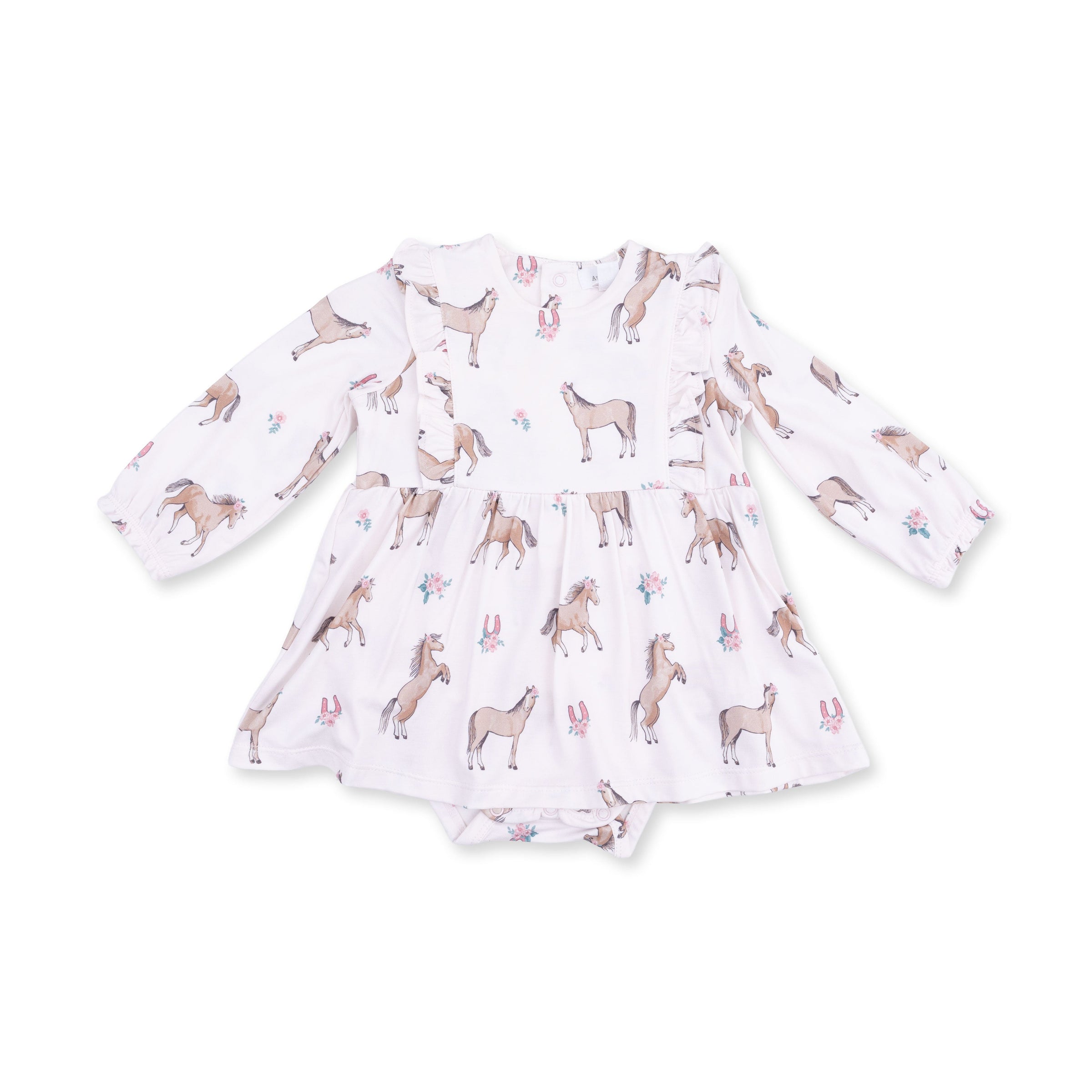 I Love Horses - Long Sleeve Ruffle Bodysuit Dress