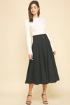 Lynne- Pleated A-Line Midi Skirt with Belt