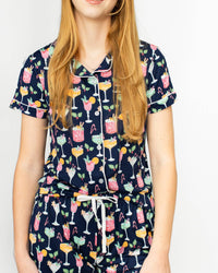 Fizz the Season Short Sleeve Button Up Sleep Shirt   Royal/Multi   -Asst.