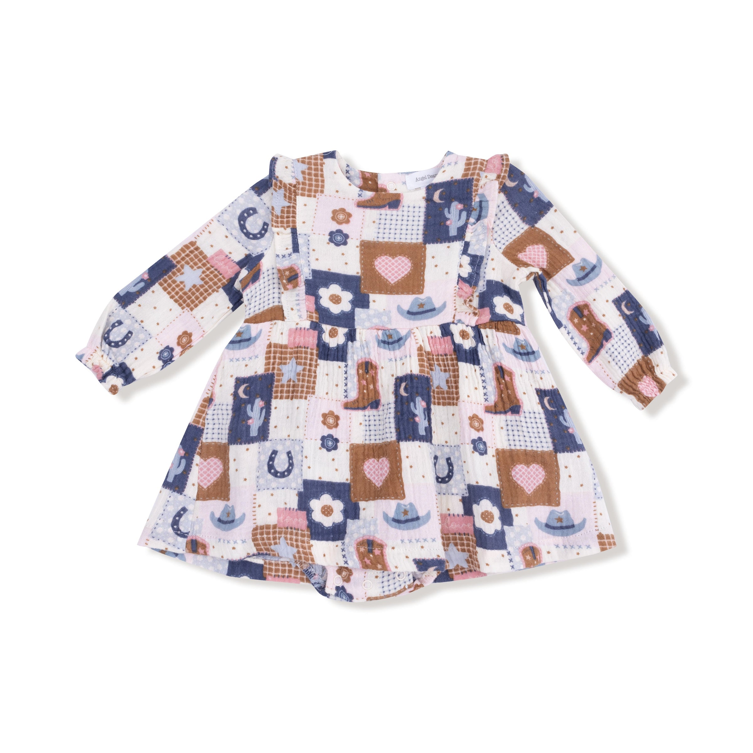 Patchwork Cowgirl - Ruffle Long Sleeve Bubble with Skirt