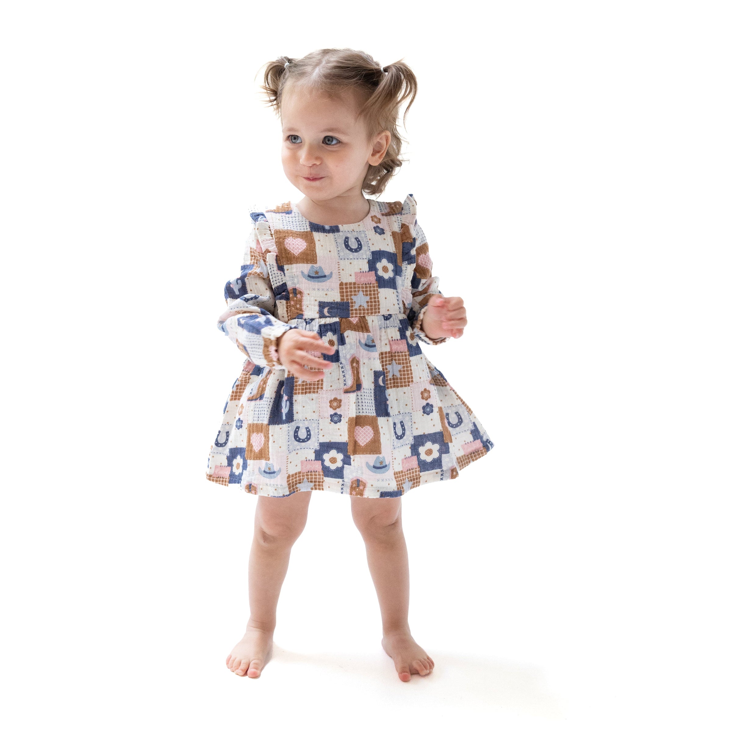 Patchwork Cowgirl - Ruffle Long Sleeve Bubble with Skirt