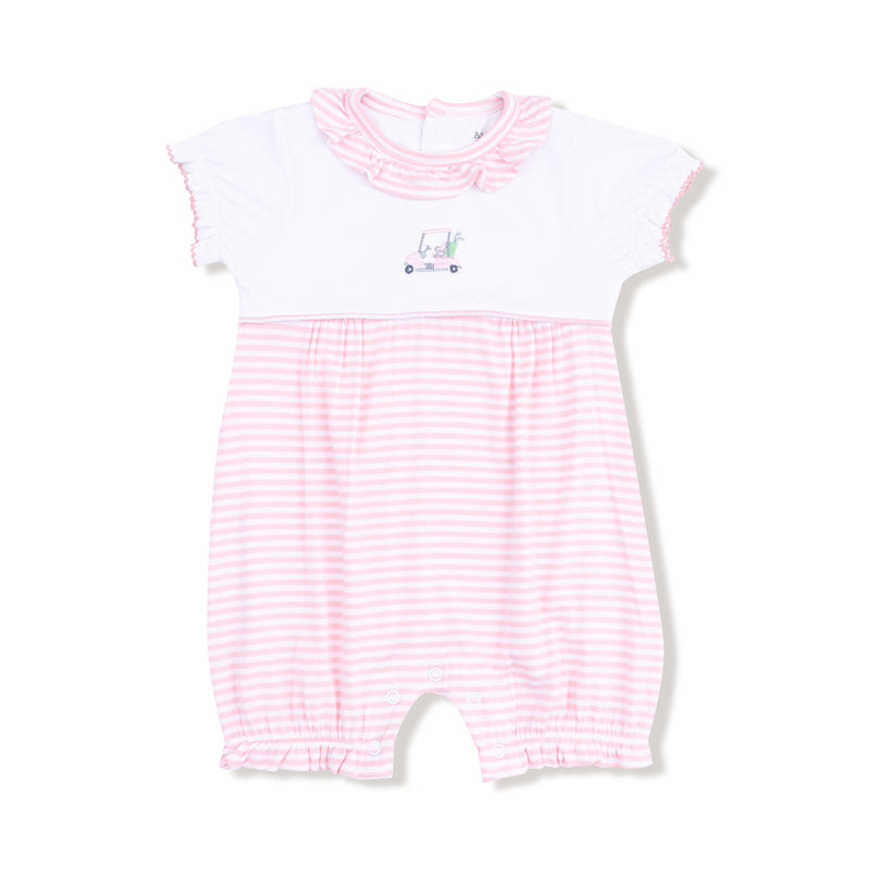 Baby Golf Carts - Pink - Ruffle Collar Romper with Piping and Picot