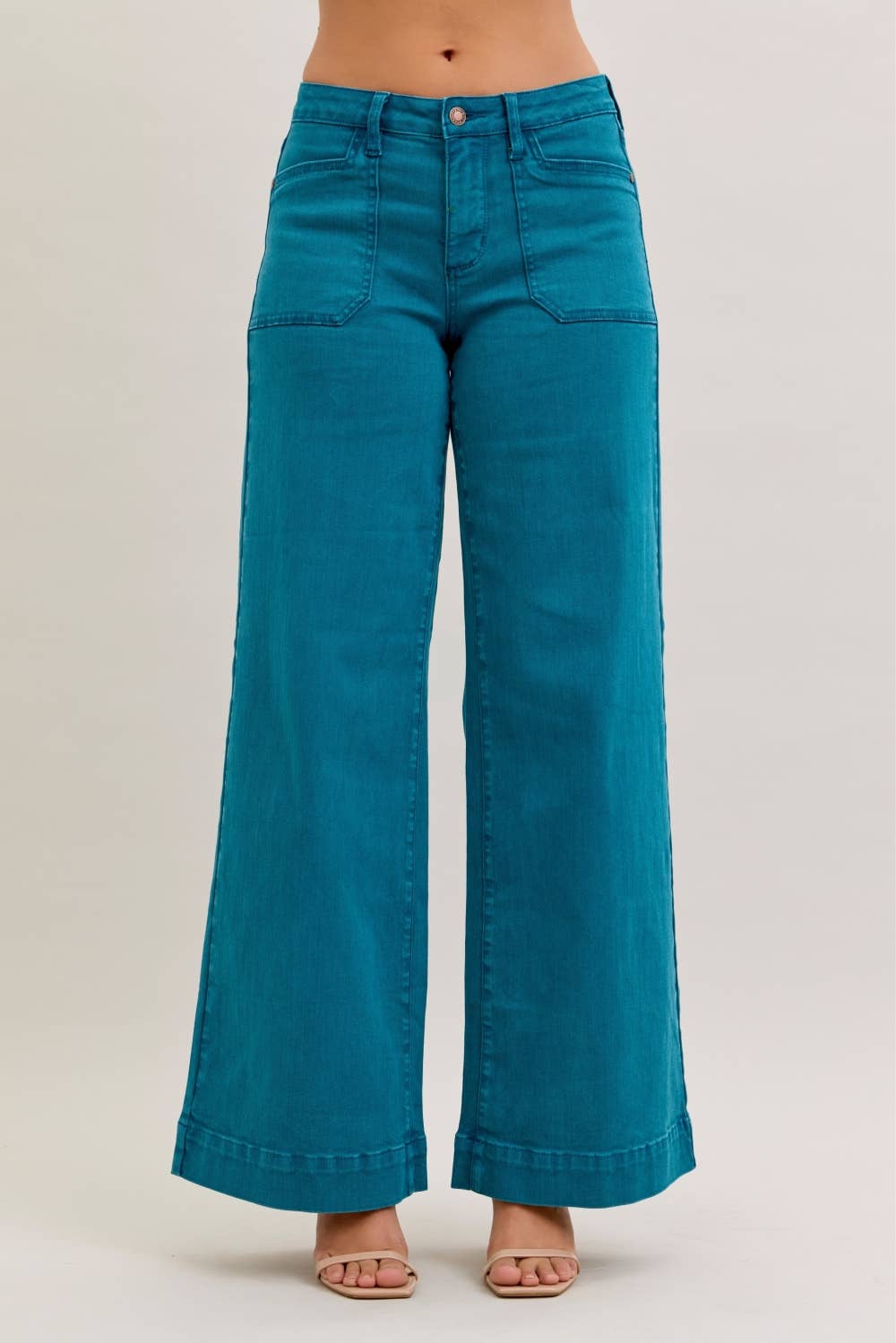 Freya - Teal Mid Rise Utility Wide Jeans