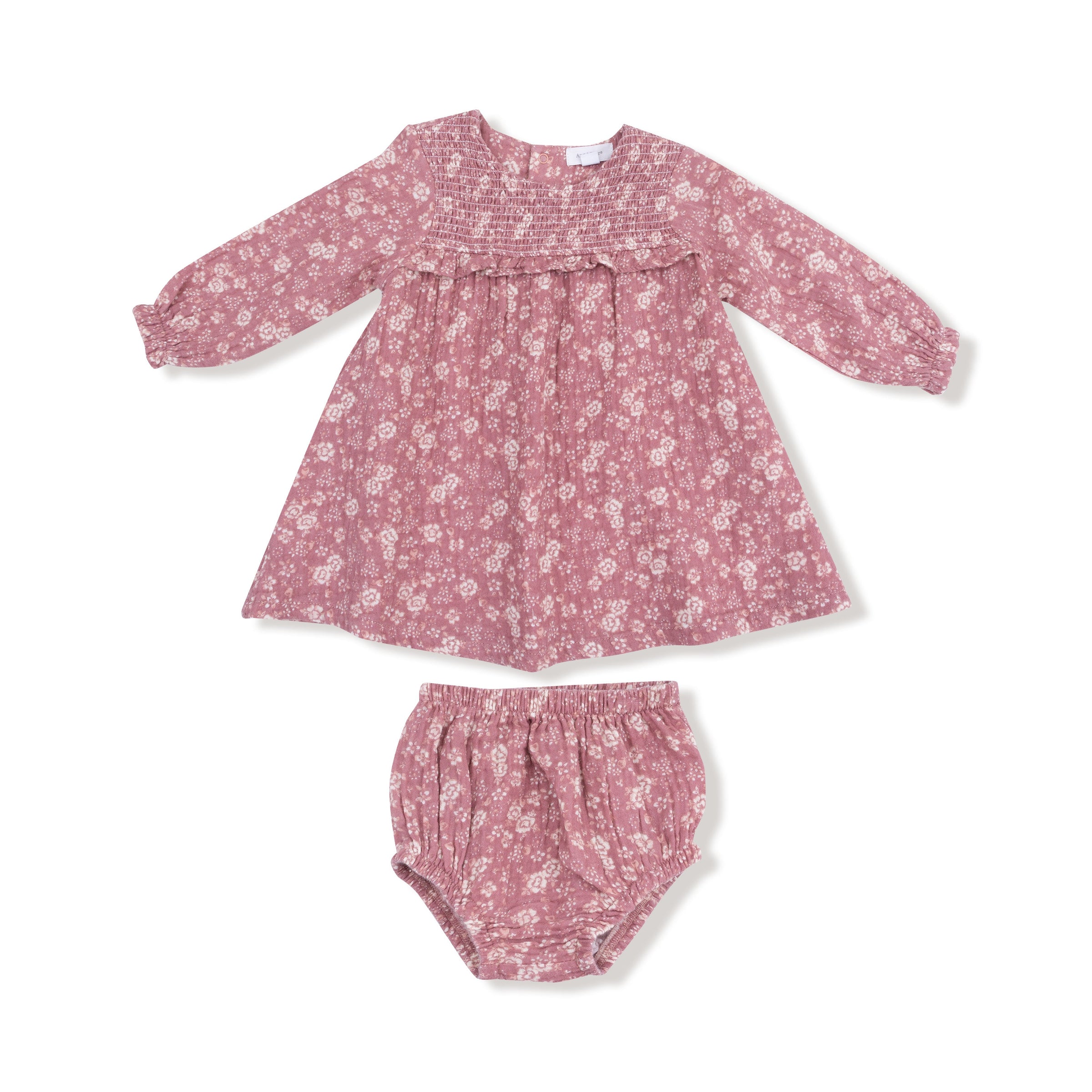 Bandana Floral - Smocked Ruffle Long Sleeve Dress + Diaper Cover (2T to 4T Dress Only)