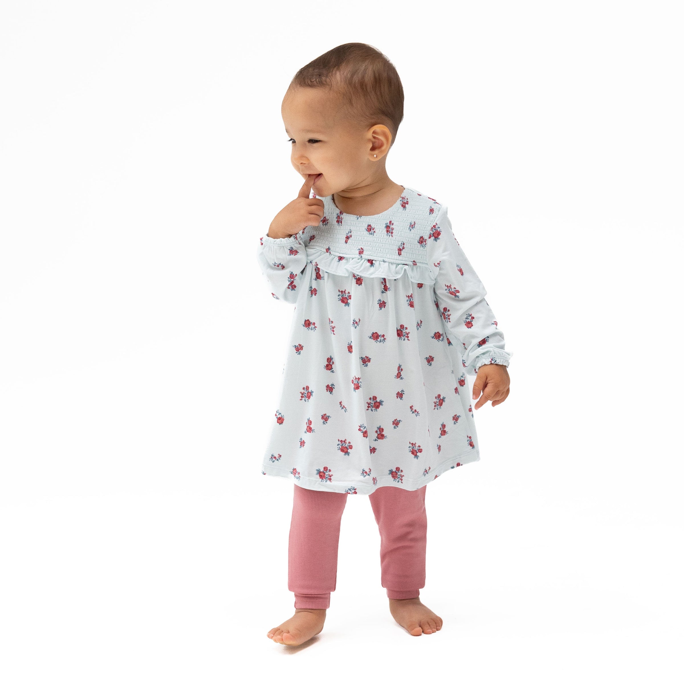 Alyssa Floral - Smocked Ruffle Long Sleeve Dress and Legging