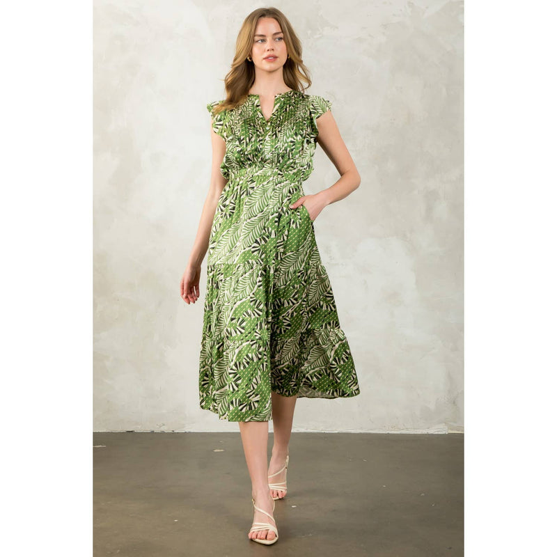 Gwen-Flutter Sleeve Print Tiered Dress