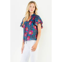Sarah - Fluttered Floral Tie Front Top