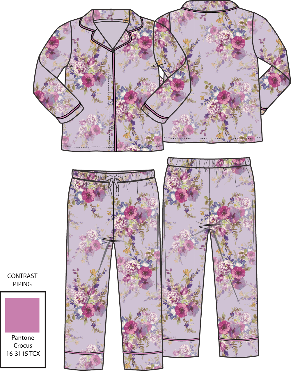 Dahlia Floral - Adult Long Sleeve Coat Style and Pant with Pockets