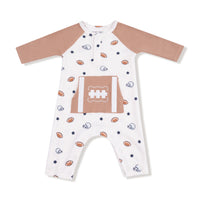 Footballs and Stars - Long Sleeve Raglan Henley Romper and Kanga Pocket