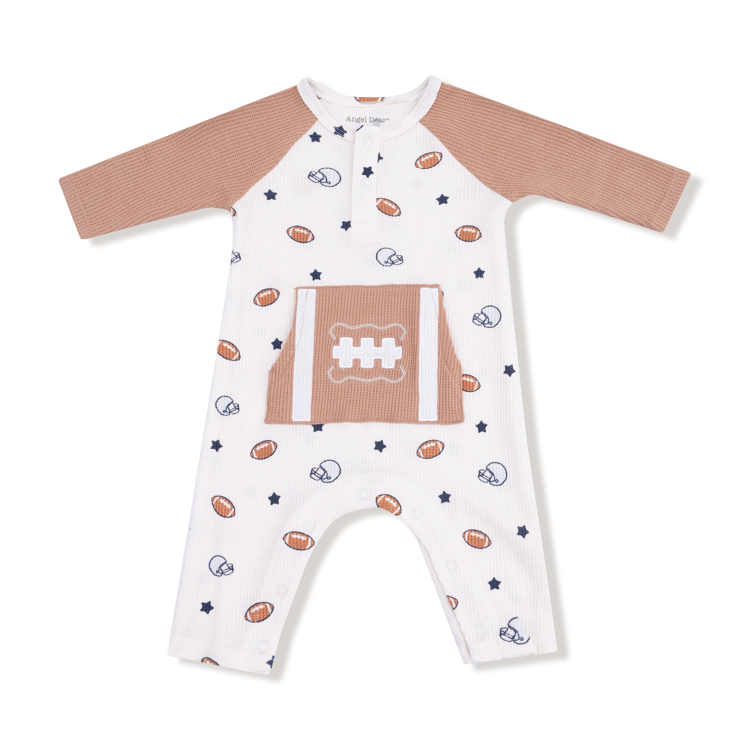 Footballs and Stars - Long Sleeve Raglan Henley Romper and Kanga Pocket