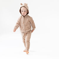 Velour Teddy Bear - Zip Hoodie + Varsity Stripe Jogger Set