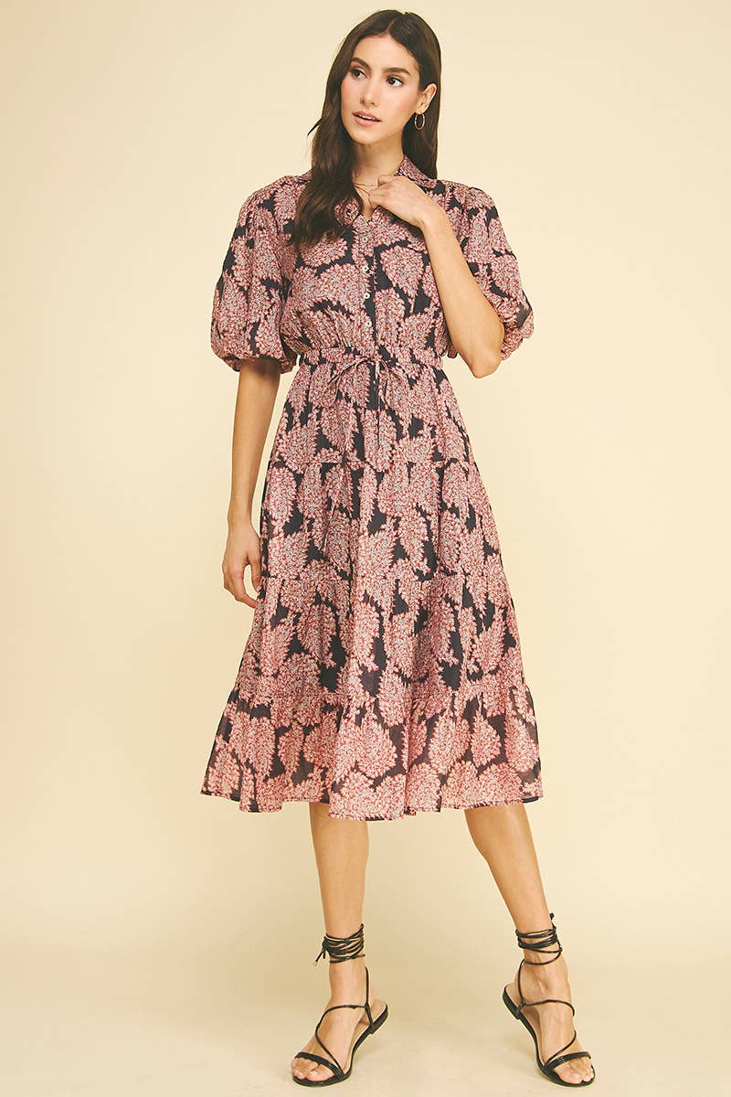 NINA - FLORAL BUTTON DOWN TIERED MIDI DRESS