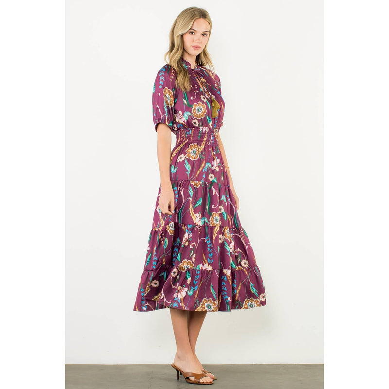 Presley-Smocked Waist Tassel Floral Maxi Dress