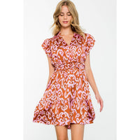 Monica-Flutter Sleeve Tiered Print Mini Dress