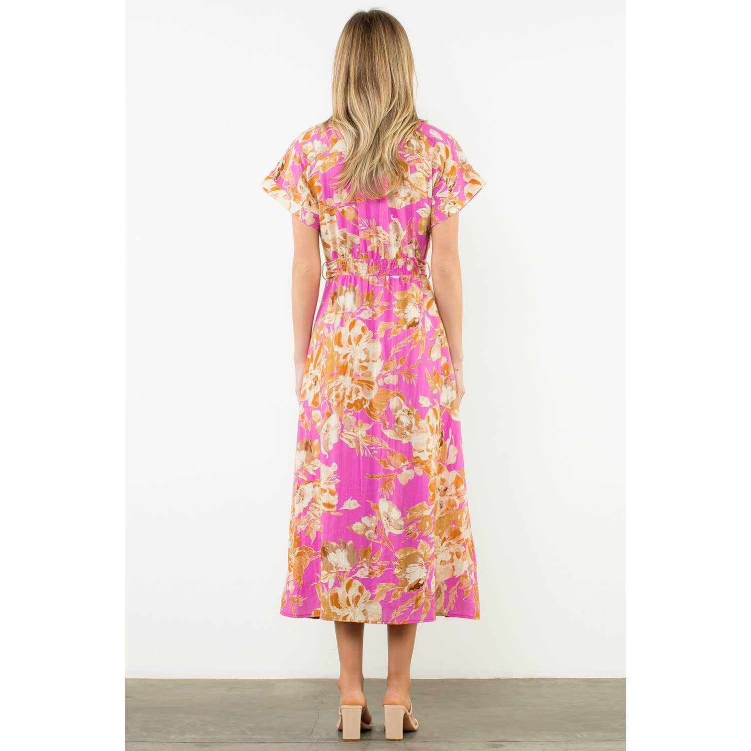 Jaylen - Belted V-Neck Floral Button Dress