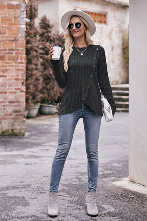 Amy Round Neck Button Fitting Pullover