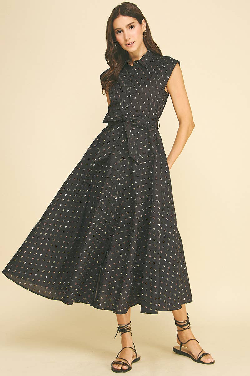 BLAIR-  FLORAL BUTTON DOWN MIDI DRESS