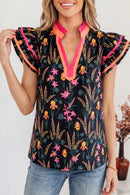 Audrey- Black Floral Ruffle Blouse