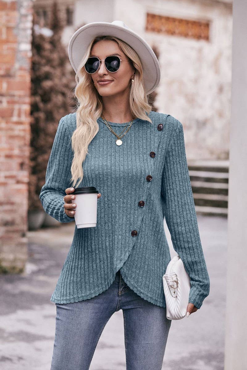 Amy Round Neck Button Fitting Pullover