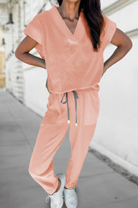 Lisa - V-Neck Tee & Drawstring Pants 2-Piece Loungewear Matching Set