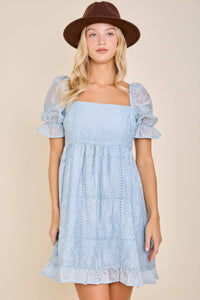 Rylee Eyelet Embroidered Puff Sleeve Babydoll Dress