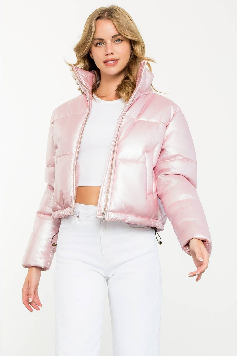 Metallic Zip Up Puffer Jacket