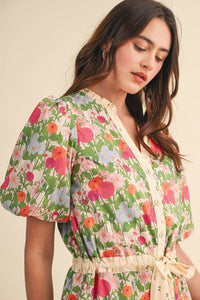 Brianna - Bubble Sleeve Floral Print Romper