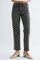 Bonnie - Black Polka Dot Vintage High Rise Straight Jeans