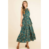 Katie - Halter Abstract Print Maxi Dress