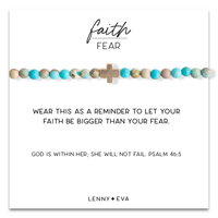 Faith Over Fear Cross Bracelet, 4mm-Turquoise Jasper