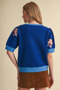 SAVANNA - FLORAL KNIT SHORT SLEEVE SWEATER