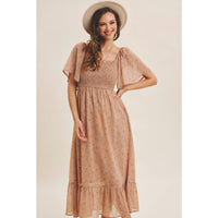 Ariana Square Neck Floral Chiffon Smocked Midi Dress