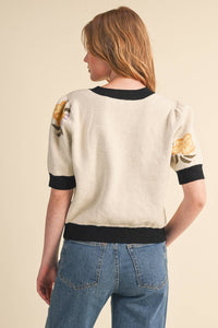 SAVANNA - FLORAL KNIT SHORT SLEEVE SWEATER