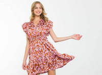 Monica-Flutter Sleeve Tiered Print Mini Dress