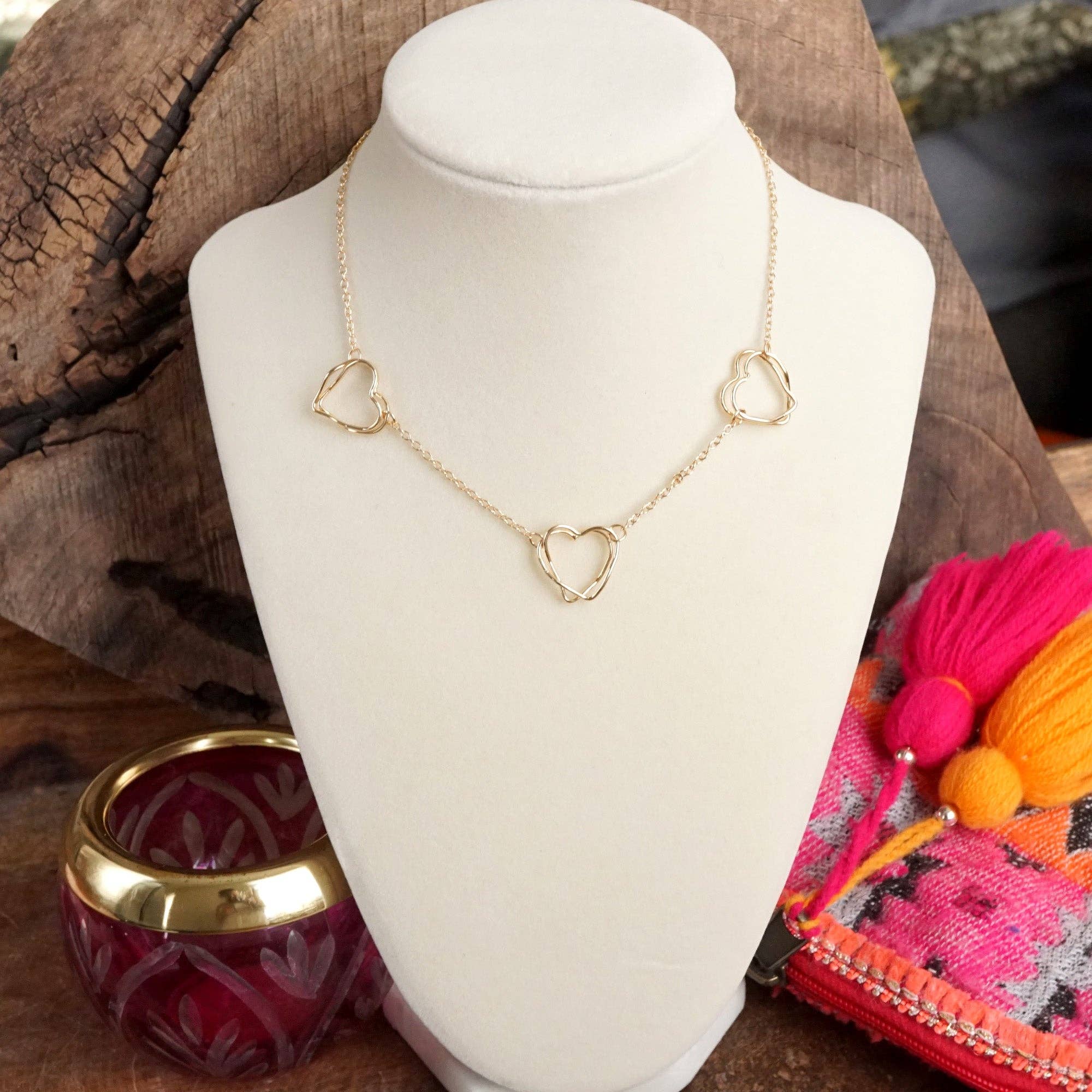 Gold Wire-Inspired Hearts Necklace
