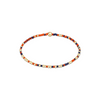 Bracelet with orange, blue, and gold beads on a white background