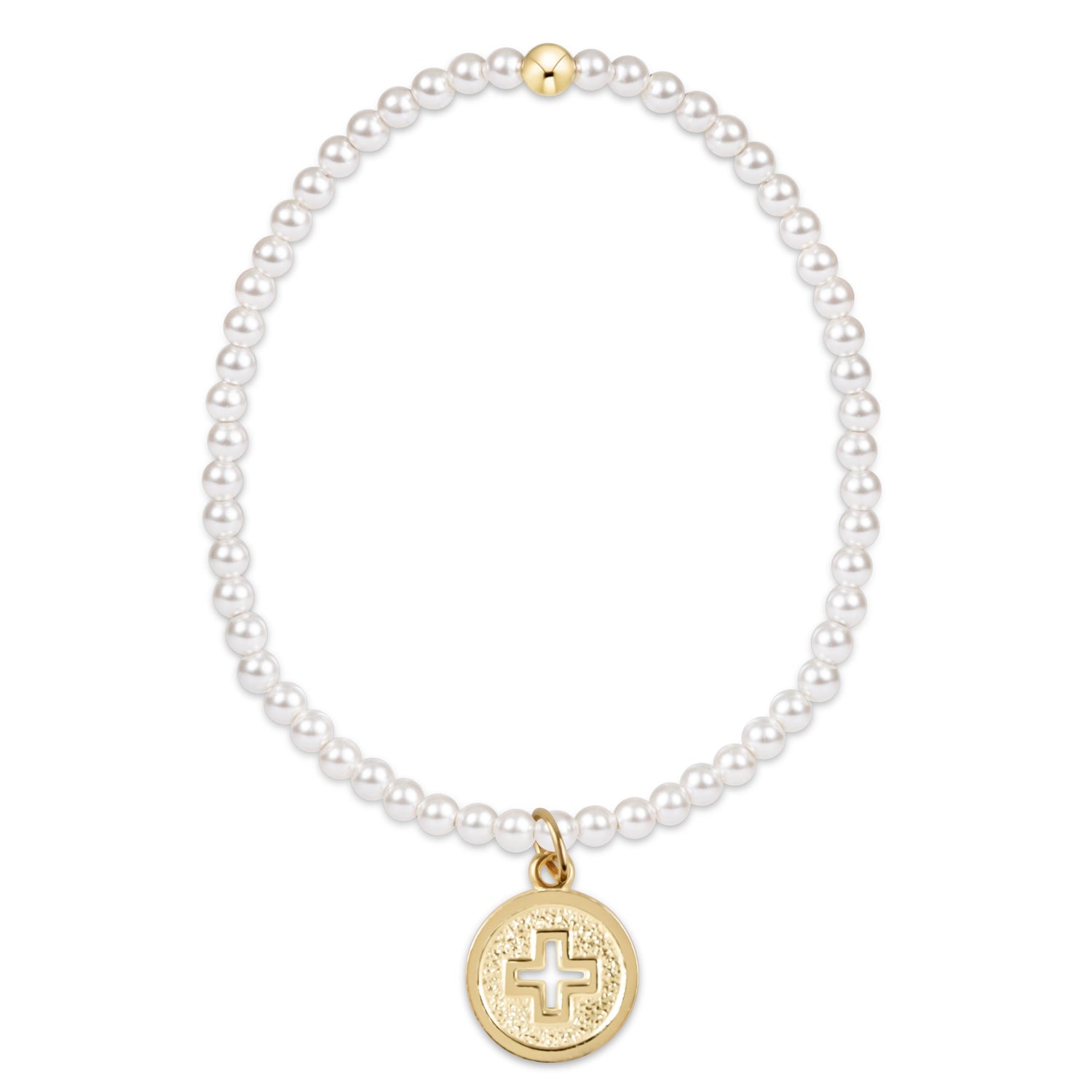 Classic Pearl Bracelets 3mm with Cross Disc Charms