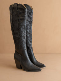 The Bronco | Black Knee High Embroidered Cowboy Boot