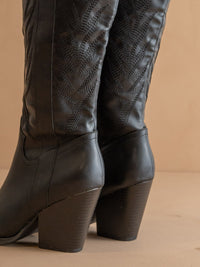 The Bronco | Black Knee High Embroidered Cowboy Boot